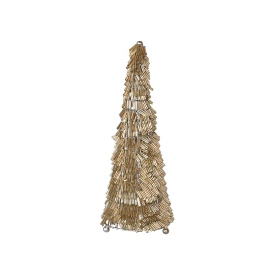 Hello Honey® 10.75" Gold & Nickel Wire & Glass Beaded Christmas Tree
